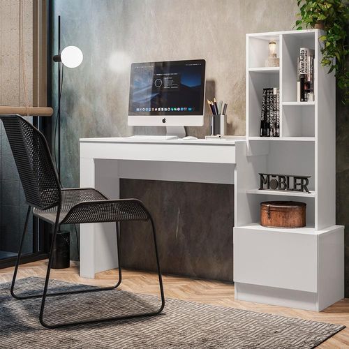 Escrivaninha Office Mobler Lion com Nichos Branco Fosco.