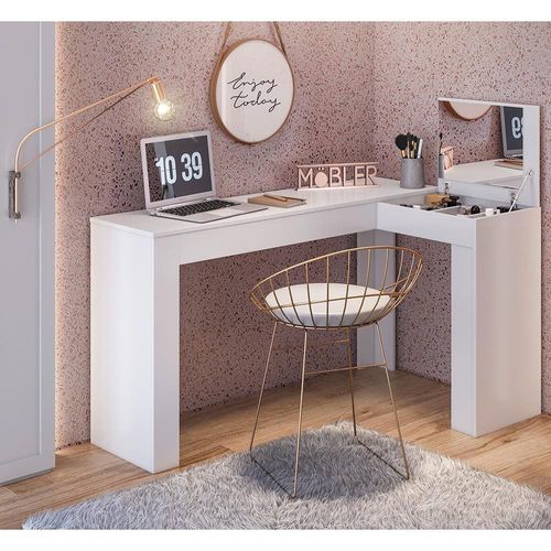 Escrivaninha de Canto Mobler Jade com Camarim Branco Fosco.