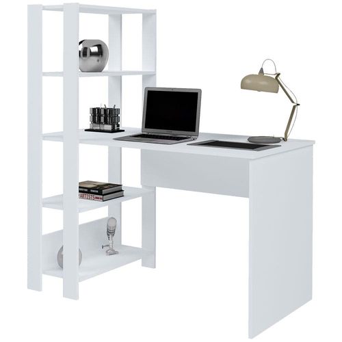 Escrivaninha Artely Match com 3 Prateleiras, Espaço para Impressora e Nicho - 120cm de largura Branco Fosco