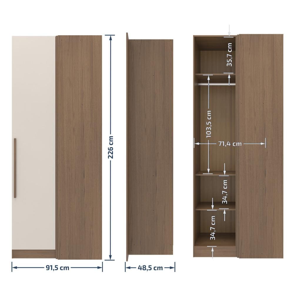 Armário Modulado de Canto Bartira Lugano com 1 Porta e 2 Prateleiras Casal - Avelã/Capuccino