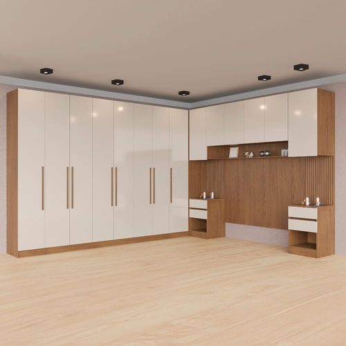 Guarda-roupa Modulado Casal Ponte 140 Lugano 14 Portas 9 Gavetas 17 Prateleiras com 7 Peças e 350,5cm de Largura – Avelã/Capuccino
