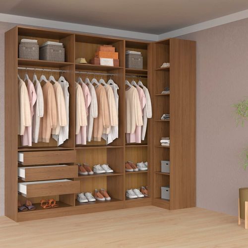 Guarda-roupa Modulado Casal Canto Reto Bartira Lugano 6 Portas 3 Gavetas 10 Prateleiras com 3 Peças e 313,5 cm de largura - Avelã/Capuccino
