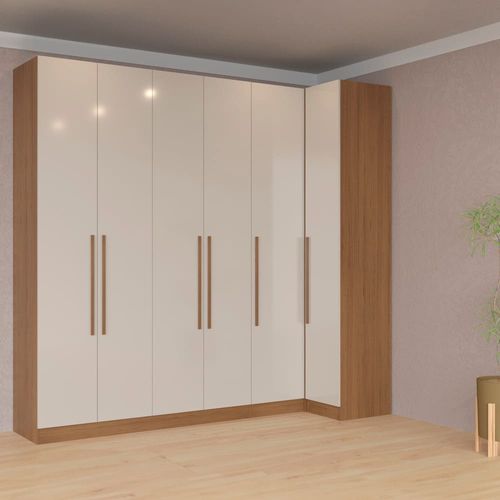 Guarda-roupa Modulado Casal Canto Reto Bartira Lugano 6 Portas 3 Gavetas 10 Prateleiras com 3 Peças e 313,5 cm de largura - Avelã/Capuccino