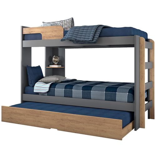 Beliche Conquista Lucca com Escada, Prateleira e Cama Auxiliar Premium II Amêndoa Fosco/Chumbo Fosco