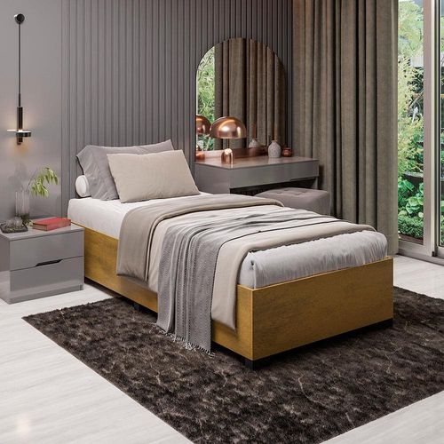 Cama de Solteiro Dobuê Aruba com Pés em PVC 92cm de largura Carvalho