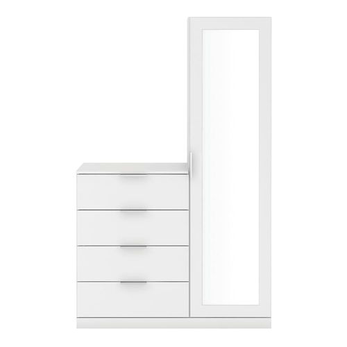 Cômoda Sapateira Bartira Versatti com 4 Gavetas, 1 Porta e Espelho Branco