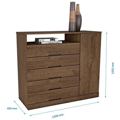 Cômoda Mademarcs Braga com 5 Gavetas e 1 Porta Brauna