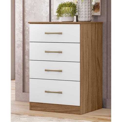 Cômoda Moval MS913 com 4 Gavetas e 60 cm de Largura Naturale/Branco