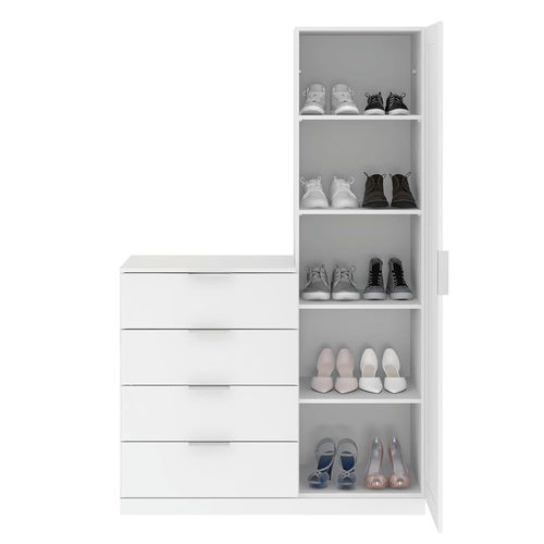 Cômoda Sapateira Bartira Versatti com 4 Gavetas, 1 Porta e Espelho Branco