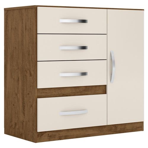 Cômoda Moval Vênus com 4 Gavetas e 1 Porta - Castanho Wood/Baunilha