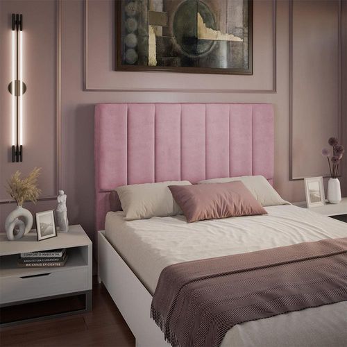 Cabeceira para Cama Box Casal Dobuê Veneza com Revestimento em Veludo Rosê