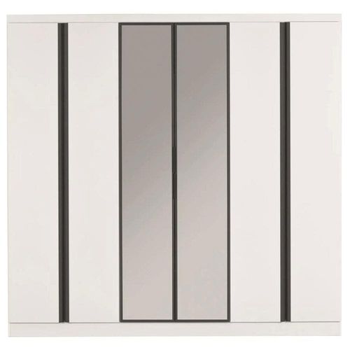 Guarda-Roupa Casal Bartira Monte Rei com Espelho, 6 Portas, 6 Gavetas e 238 cm de Largura Branco/Grafite