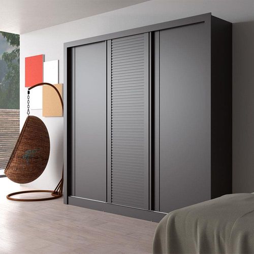 Guarda-Roupa Casal Bartira Village com 3 Portas, 4 Gavetas e 243,1 cm de Largura Grafite