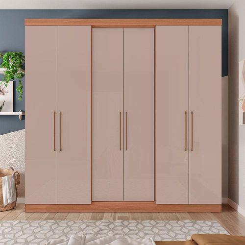 Guarda-Roupa Casal Bartira Napoli UP com 234,5cm de Largura, 6 Portas, 4 Gavetas e 4 Prateleiras Avelã/Cappuccino