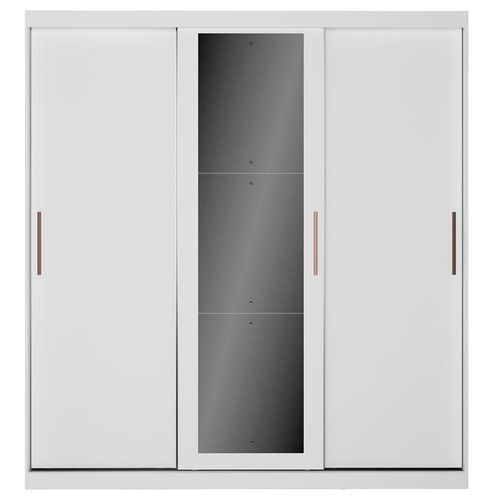 Guarda-Roupa Casal Bartira Paris com 201 cm de Largura, Espelho, 3 Portas de Correr e 2 Gavetas Branco