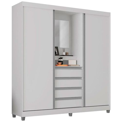 Guarda-Roupa Bartira Fortaleza II com Espelho, 2 Portas de Correr, 4 Gavetas e 184,5 cm de Largura Branco