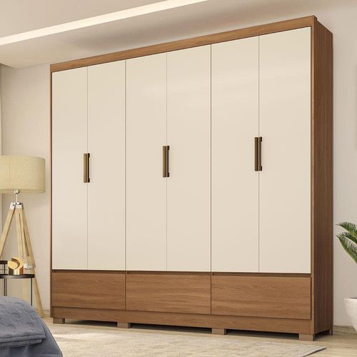 Guarda-Roupa Casal Demóbile Delucca com 233 cm de Largura, 6 Portas e 3 Gavetas Amendola/Off White
