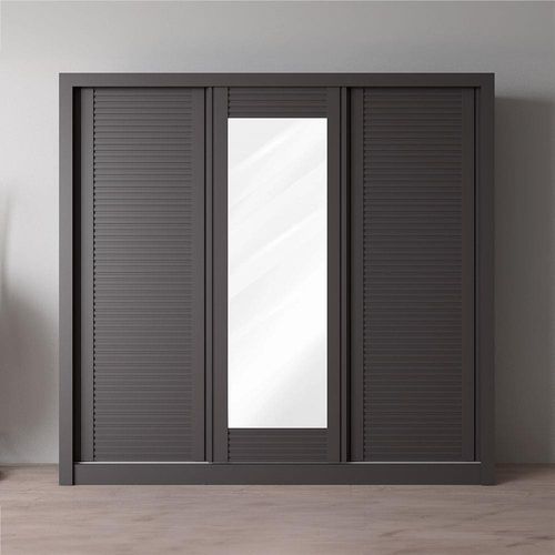 Guarda-Roupa Casal Bartira Village com 3 Portas, 4 Gavetas, Espelho e 243,1 cm de Largura Grafite