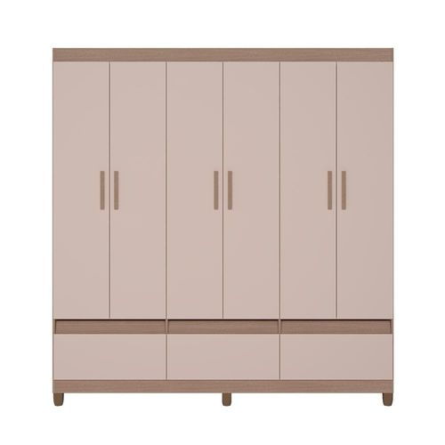 Guarda-Roupa Bartira Ilhéus com Cabideiro, 6 Portas de Bater, 3 Gavetas e 180cm de Largura Avelã/Capuccino