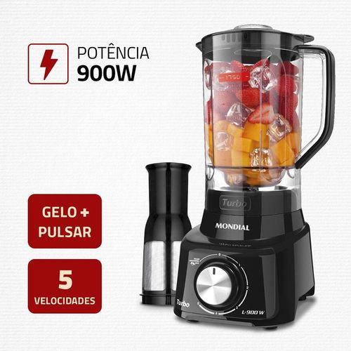 Liquidificador Mondial Turbo Full Black L900FB Preto 900W com 5 Velocidades 110V