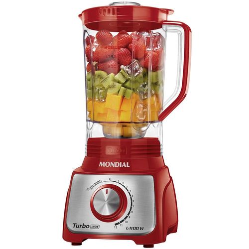 Liquidificador Mondial Turbo L-1100 com 12 Velocidades 1100W - Vermelho/Inox 110v