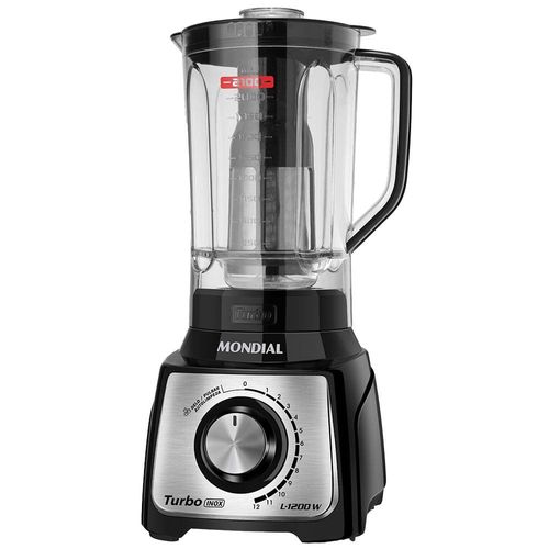 Liquidificador Mondial Turbo Inox L1200 BI Preto/Inox 1200W com 12 Velocidades 110V