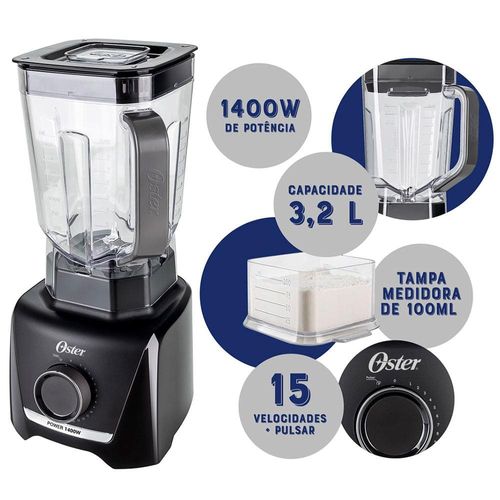 Liquidificador Oster OLIQ610 15 Velocidades 1400W - Preto 110V