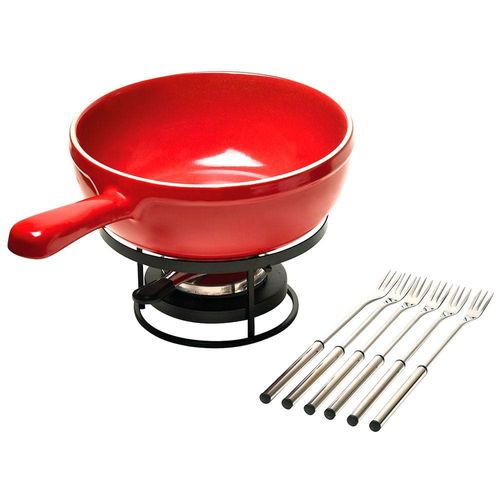 Conjunto para Fondue de Queijo Emile Henry em Cerâmica Vermelho - 9 Peças