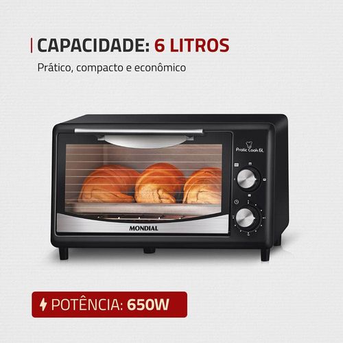 Forno Elétrico Mondial Pratic Cook FR-09 com 6 Litros – Preto 110v