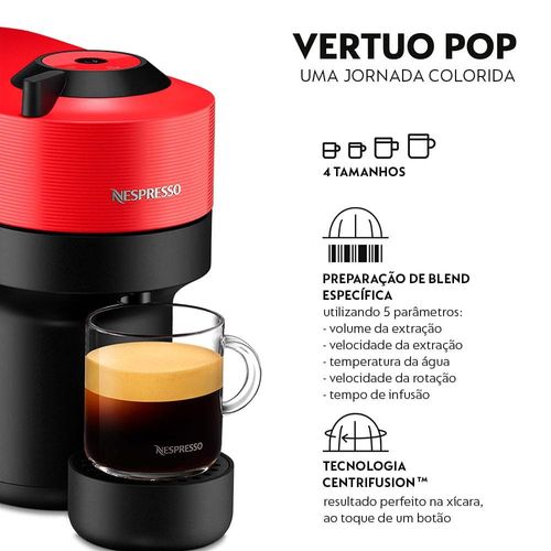 Máquina de Café Nespresso Vertuo Pop com Kit Boas-Vindas – Vermelha 110V