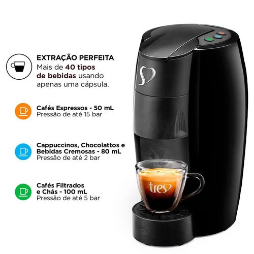 Cafeteira Espresso TRES Lov Automática Multibebidas - Preta 220V