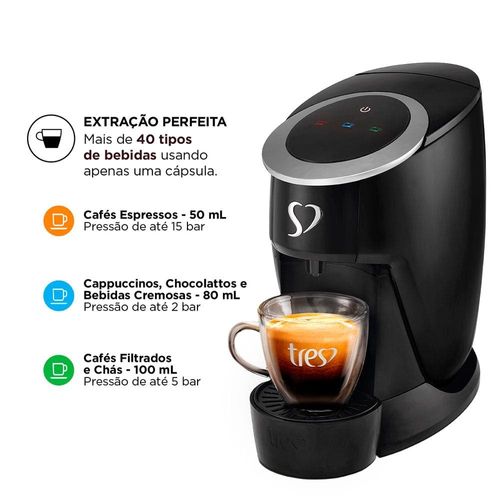 Cafeteira Espresso TRES Touch Automática Multibebidas - Preta 110V