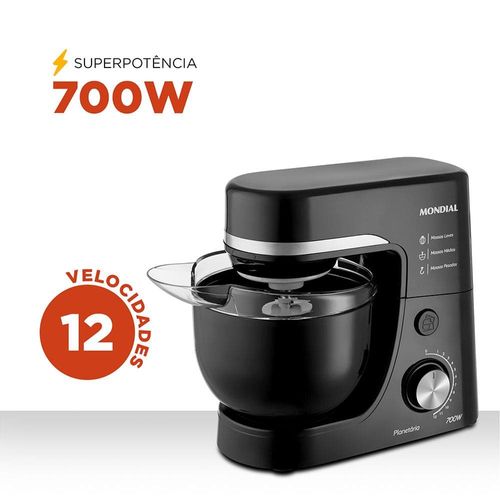 Batedeira Planetária Mondial BP-03 com 12 Velocidades e 700W – Preto 110V