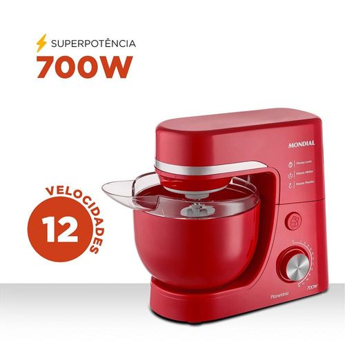 Batedeira Planetária Mondial BP-03 com 12 Velocidades e 700W - Vermelha 220V