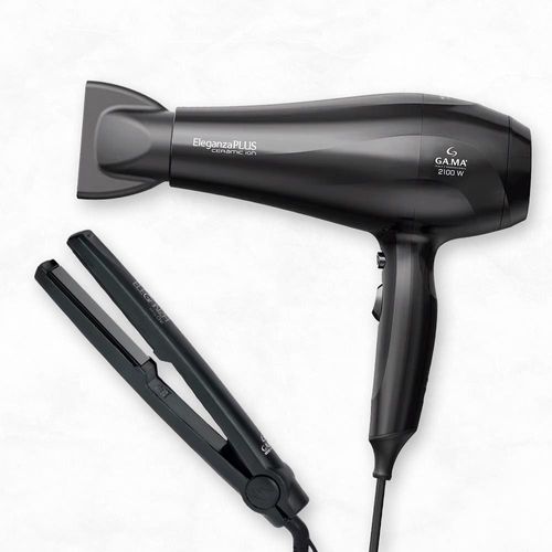 Secador de Cabelos GA.MA Italy Eleganza Plus Ceramic Ion Motor AC 2100W + Prancha Eleganza Infinity One APP1528 - Preto 220V