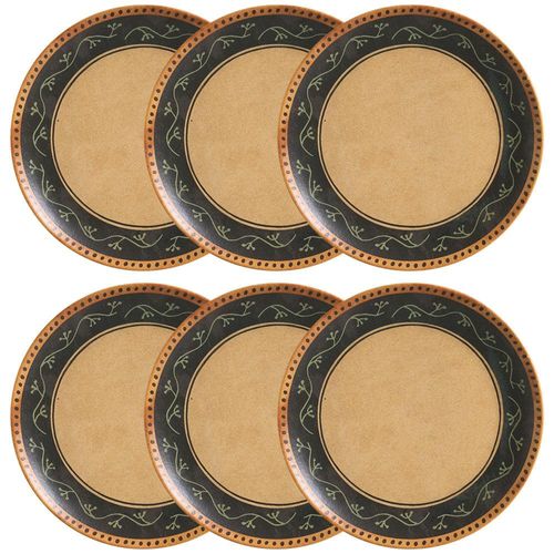 Conjunto com 6 Pratos Rasos Porto Brasil Oliva em Cerâmica Feldspática 27,5cm - Off-White
