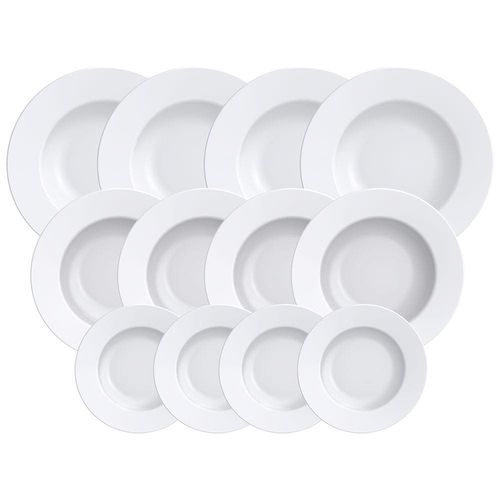 Conjunto com 12 Pratos Tramontina Maria Augusta em Porcelana - Branco