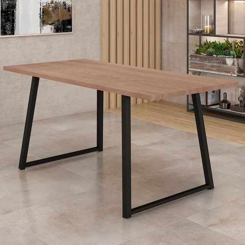 Mesa Fabone Conceito Maxxi Retangular em Aço com 6 Lugares Preto/Nogueira