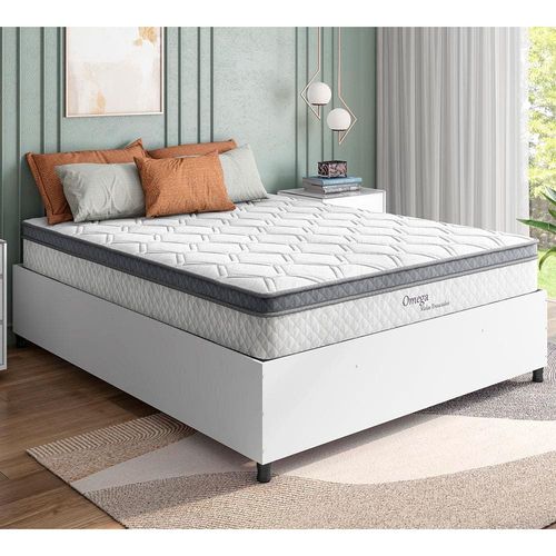Box Queen Size Barreto Lonçarcci Inova com Colchão Herval Ômega com Pillow Top e Molas Ensacadas - 161,4cm de largura