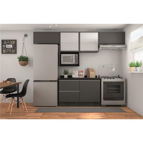 Cozinha Completa Bartira Línea com 5 Portas e 3 Gavetas - 340,1cm de largura Grafite