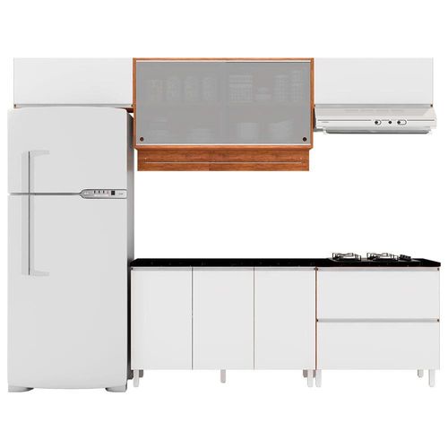 Cozinha Completa Bartira Amazonita com 7 Portas, 1 Gaveta e 4 Prateleiras - 280cm de largura Damasco/Branco