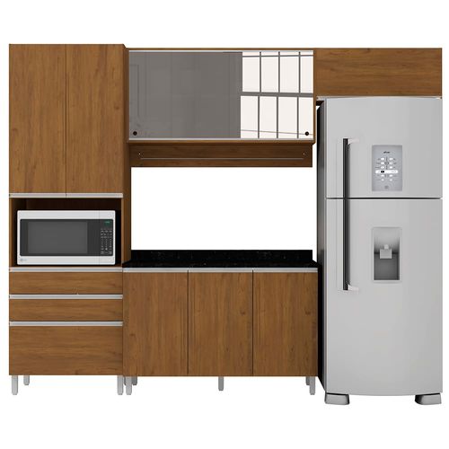 Cozinha Completa Bartira Amazonita com 8 Portas, 6 Prateleiras e 3 Gavetas - 271cm de largura Grapia
