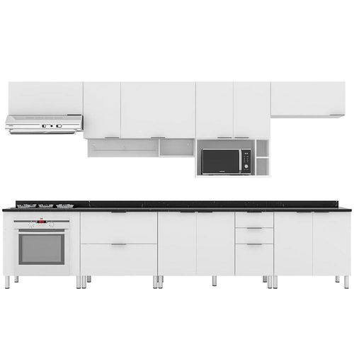 Cozinha Completa Bartira Rubi com 10 Portas, 5 Gavetas e 6 Prateleiras - 360cm de largura Branco