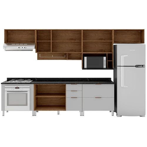 Cozinha Completa Bartira Rubi com 8 Portas, 5 Gavetas e 5 Prateleiras - 360cm de largura - Grapia