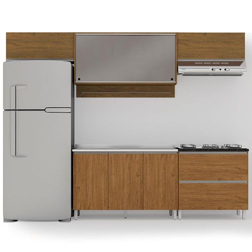Cozinha Completa Bartira Amazonita com 8 Portas, 1 Gaveta e 4 Prateleiras - 280cm de largura Grapia