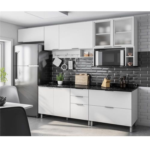 Cozinha Completa Bartira Rubi com 7 Portas e 5 Gavetas - 280cm de largura Branco