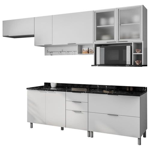 Cozinha Completa Bartira Rubi com 7 Portas e 5 Gavetas - 280cm de largura Branco