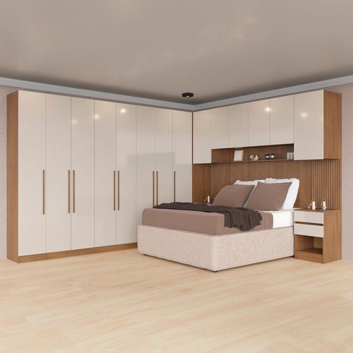 Guarda-roupa Modulado Queen Ponte 160 Lugano 14 Portas 9 Gavetas 17 Prateleiras com 7 Peças e 350,5 cm de Largura – Avelã/Capuccino