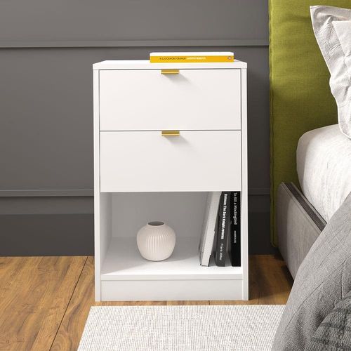 Mesa de Cabeceira Bartira Diplomata com 2 Gavetas Branco Fosco