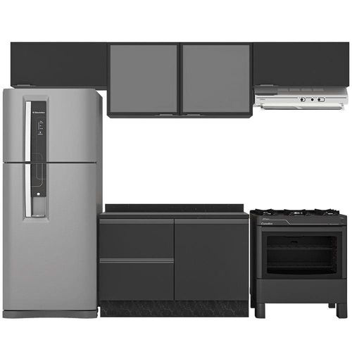 Cozinha Completa Bartira Linea com 5 Portas, 3 Gavetas e 2 Prateleiras - 280cm de largura - Grafite